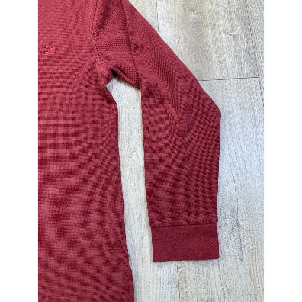 VTG Timberland Men Red Cotton 1/4 Button Long Sleeve Heavy Pullover Shirt Size M